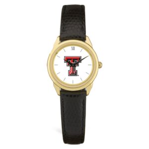 Women's  Gold Texas Tech Red Raiders Black Leather Wristwatch
