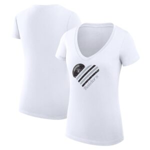 Women's G-III 4Her by Carl Banks White Las Vegas Raiders Heart Graphic V-Neck Fitted T-Shirt
