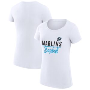 Women's G-III 4Her by Carl Banks  White Miami Marlins Team Graphic Fitted T-Shirt
