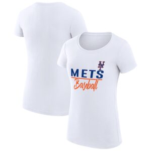 Women's G-III 4Her by Carl Banks  White New York Mets Team Graphic Fitted T-Shirt