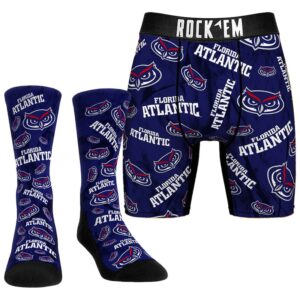 Men's Rock Em Socks Florida Atlantic Owls All-Over Underwear and Crew Socks Combo Pack