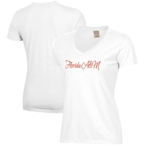 Women's  White Florida A&M Rattlers Script Logo Comfort Wash V-Neck T-Shirt
