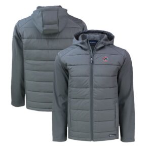 Men's Cutter & Buck Gray Chicago Cubs Big & Tall Evoke Hybrid Eco Softshell Recycled Full-Zip Hoodie