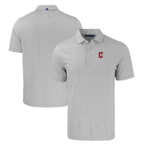 Men's Cutter & Buck Gray/White Cleveland Guardians Forge Eco Double Stripe Stretch Recycled Polo