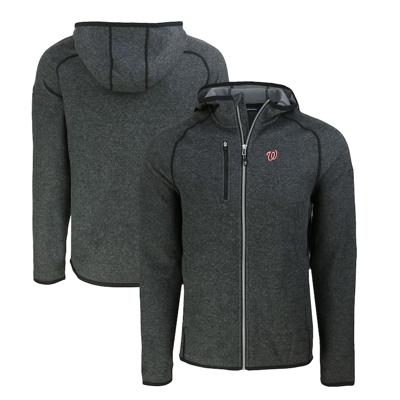 Men's Cutter & Buck Heather Charcoal Washington Nationals Mainsail Full-Zip Hooded Jacket