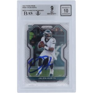 Jalen Hurts Philadelphia Eagles Autographed 2020 Panini Prizm #343 Beckett Fanatics Witnessed Authenticated 9/10 Rookie Card - 9,9,9.5,9 Subgrades