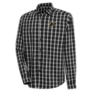 Men's Antigua Black Purdue Boilermakers Carry Long Sleeve Button-Up Shirt