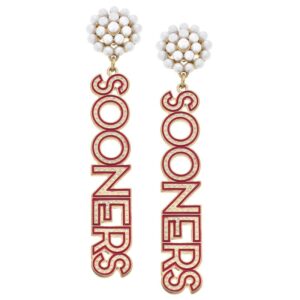 Women' CANVAS Style Oklahoma Sooners Pearl Cluster Dotted Enamel Drop Earrings