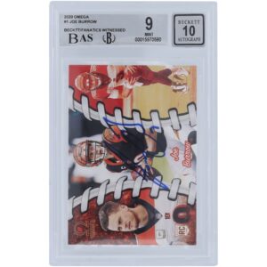 Joe Burrow Cincinnati Bengals Autographed 2020 Panini Chronicles Omega #0-1 Beckett Fanatics Witnessed Authenticated 9/10 Rookie Card - 9.5,9,8.5,9.5 Subgrades