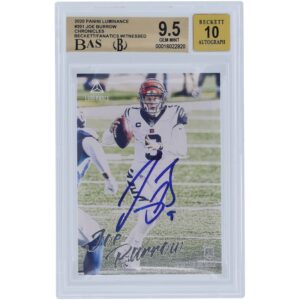 Joe Burrow Cincinnati Bengals Autographed 2020 Panini Luminance #201 Beckett Fanatics Witnessed Authenticated 9.5/10 Rookie Card - 9,9.5,9.5,10 Subgrades