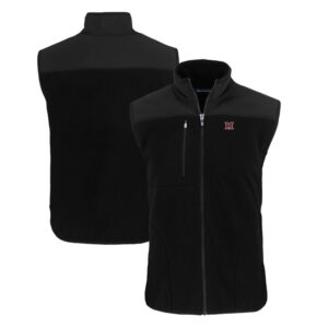 Men's Cutter & Buck  Black Miami University RedHawks Cascade Eco Sherpa Fleece Full-Zip Vest