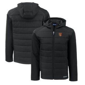 Men's Cutter & Buck  Black Tuskegee Golden Tigers Evoke Hybrid Eco Softshell Recycled Full-Zip Hoodie Jacket