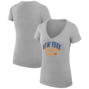 Women's G-III 4Her by Carl Banks Heather Gray New York Knicks Filigree Logo V-Neck Fitted T-Shirt