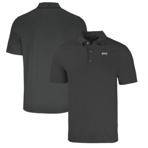 Men's Cutter & Buck Heather Black NYU Violets Forge Eco Stretch Recycled Polo