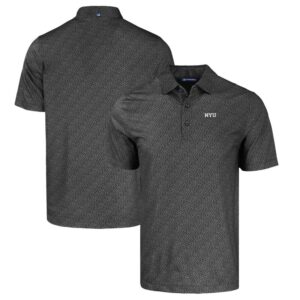 Men's Cutter & Buck Black NYU Violets Pike Eco Pebble Print Stretch Recycled Polo