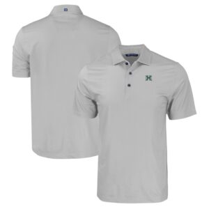 Men's Cutter & Buck Gray Hawaii Rainbow Warriors Pike Eco Tonal Geo Print Stretch Recycled Polo
