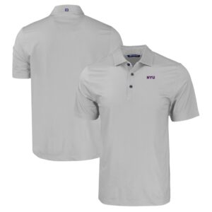 Men's Cutter & Buck Gray NYU Violets Pike Eco Tonal Geo Print Stretch Recycled Polo