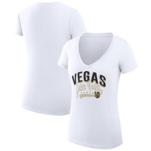 Women's G-III 4Her by Carl Banks White Vegas Golden Knights Filigree Logo V-Neck Fitted T-Shirt