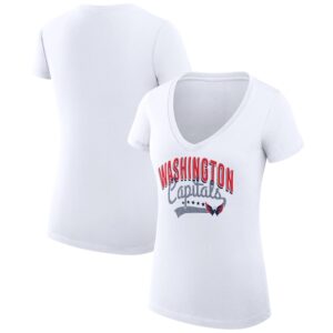 Women's G-III 4Her by Carl Banks White Washington Capitals Filigree Logo V-Neck Fitted T-Shirt