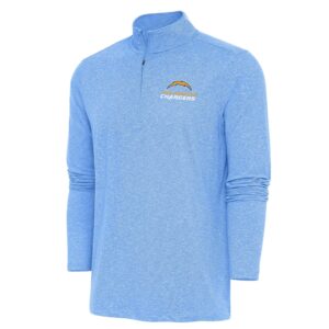Men's Antigua  Heather Powder Blue Los Angeles Chargers Hunk Quarter-Zip Pullover Top