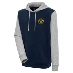 Men's Antigua  Navy/Heather Gray Denver Nuggets Victory Colorblock Pullover Hoodie