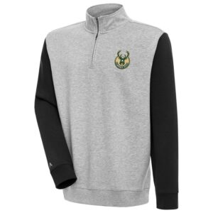 Men's Antigua  Heather Gray/Black Milwaukee Bucks Victory Colorblock Quarter-Zip Pullover Top