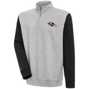Men's Antigua  Heather Gray/Black Baltimore Ravens Victory Colorblock Quarter-Zip Pullover Top