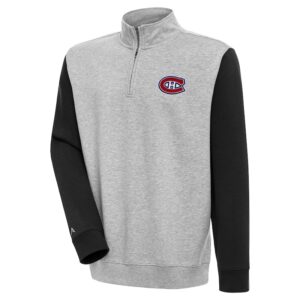 Men's Antigua  Heather Gray/Black Montreal Canadiens Victory Colorblock Quarter-Zip Pullover Top