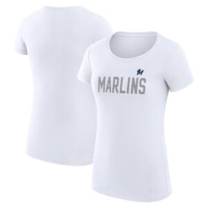 Women's G-III 4Her by Carl Banks  White Miami Marlins Dot Print Fitted T-Shirt
