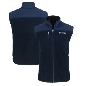 Men's Cutter & Buck  Navy Pennsylvania Quakers Big & Tall Cascade Eco Sherpa Fleece Full-Zip Vest