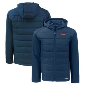 Men's Cutter & Buck  Navy UConn Huskies Big & Tall Evoke Hybrid Eco Softshell Recycled Full-Zip Hoodie