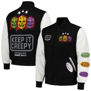 Men's Freeze Max Black Are You Afraid of the Dark? Scare Squad Creepy Full-Zip Varsity Jacket