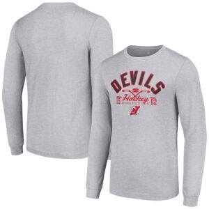 Men's Starter  Heather Gray New Jersey Devils Puck Long Sleeve T-Shirt