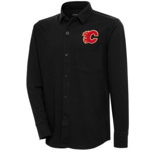 Men's Antigua  Black Calgary Flames Streamer Button-Up Shacket