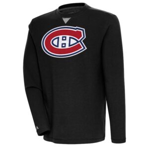 Men's Antigua  Black Montreal Canadiens Flier Bunker Tri-Blend Pullover Sweatshirt