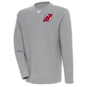 Men's Antigua  Gray New Jersey Devils Flier Bunker Tri-Blend Pullover Sweatshirt