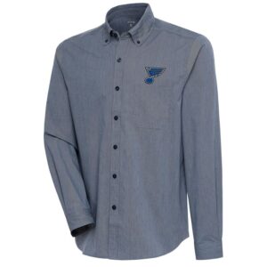 Men's Antigua  Navy St. Louis Blues Compression Tri-Blend Button-Down Shirt