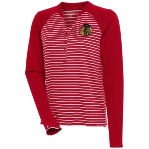 Women's Antigua  Red Chicago Blackhawks Maverick Henley Long Sleeve T-Shirt