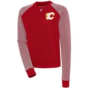 Women's Antigua  Red/White Calgary Flames Flier Bunker Pullover Sweatshirt