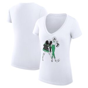 Women's G-III 4Her by Carl Banks  White Dallas Stars Hockey Girls V-Neck Fitted T-Shirt