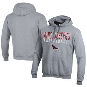 Men's Champion  Gray Saint Joseph's Hawks Stacked Logo Basketball Eco Powerblend Pullover Hoodie