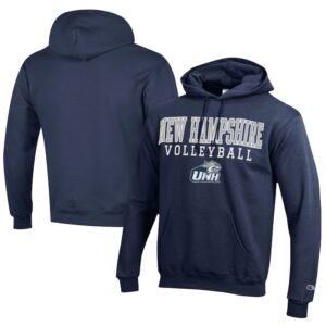 Men's Champion  Navy New Hampshire Wildcats Stacked Logo Volleyball Eco Powerblend Pullover Hoodie