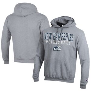 Men's Champion  Gray New Hampshire Wildcats Stacked Logo Volleyball Eco Powerblend Pullover Hoodie