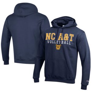 Men's Champion  Navy North Carolina A&T Aggies Stacked Logo Volleyball Eco Powerblend Pullover Hoodie
