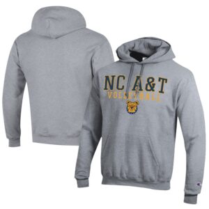 Men's Champion  Gray North Carolina A&T Aggies Stacked Logo Volleyball Eco Powerblend Pullover Hoodie