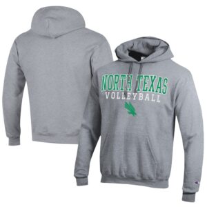 Men's Champion  Gray North Texas Mean Green Stacked Logo Volleyball Eco Powerblend Pullover Hoodie