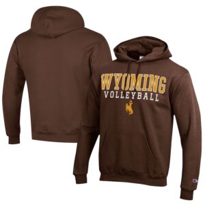 Men's Champion  Brown Wyoming Cowboys Stacked Logo Volleyball Eco Powerblend Pullover Hoodie
