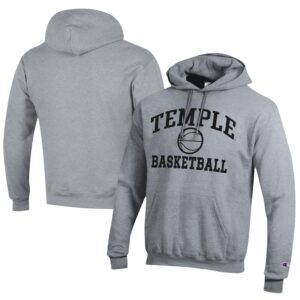 Men's Champion  Gray Temple Owls Icon Logo Basketball Eco Powerblend Pullover Hoodie