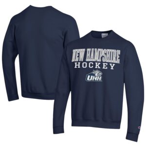 Men's Champion  Navy New Hampshire Wildcats Stacked Logo Hockey Eco Powerblend Pullover Sweatshirt
