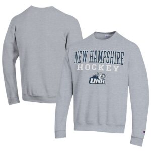 Men's Champion  Gray New Hampshire Wildcats Stacked Logo Hockey Eco Powerblend Pullover Sweatshirt